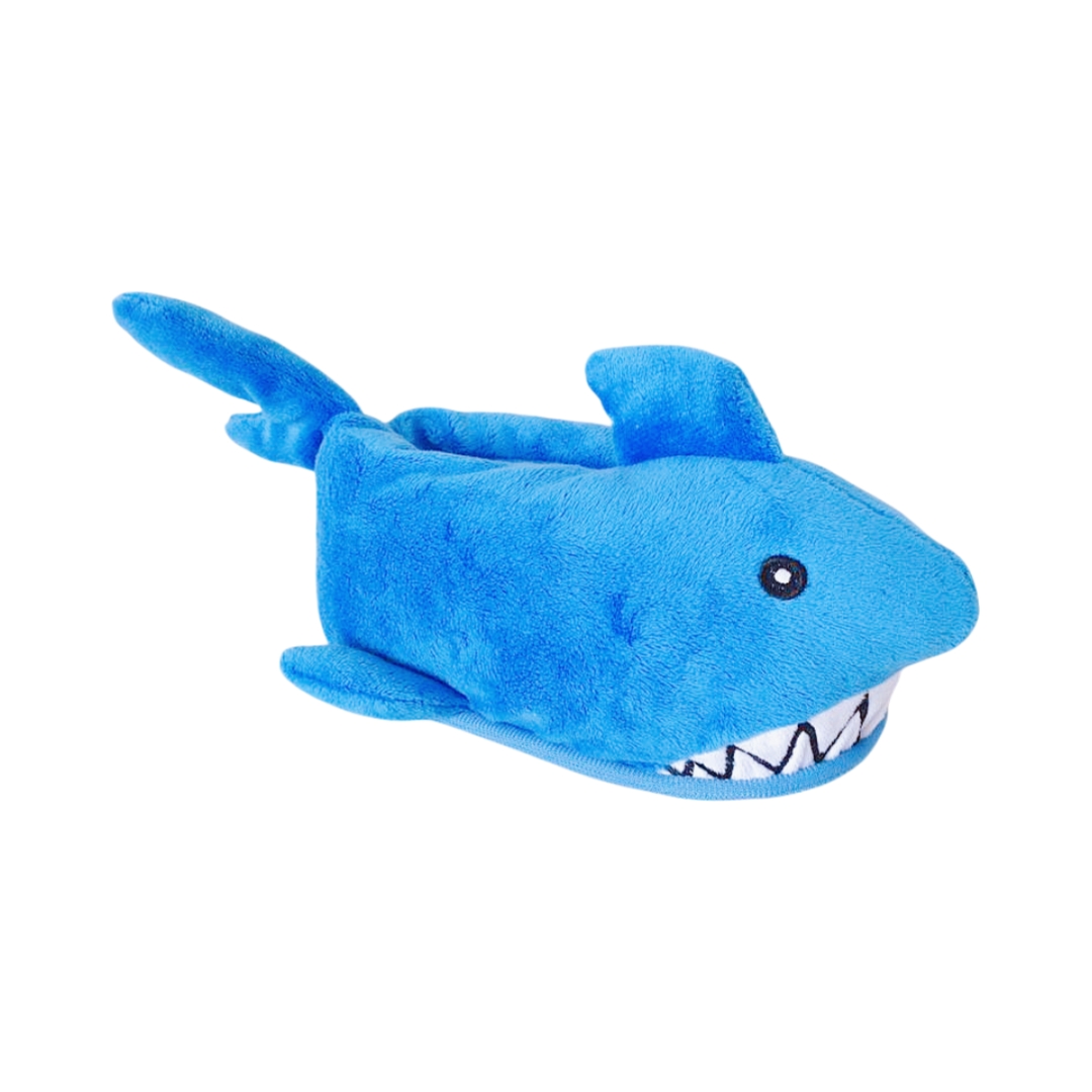 Blue Shark with Embroidered Teeth Plush Kids Hotel Indoor Soft Slippers