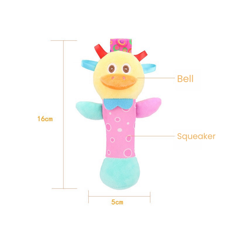 EN71 Baby Toy Custom Plush Stuffed Cartoon Animal Bell Hand Stiick
