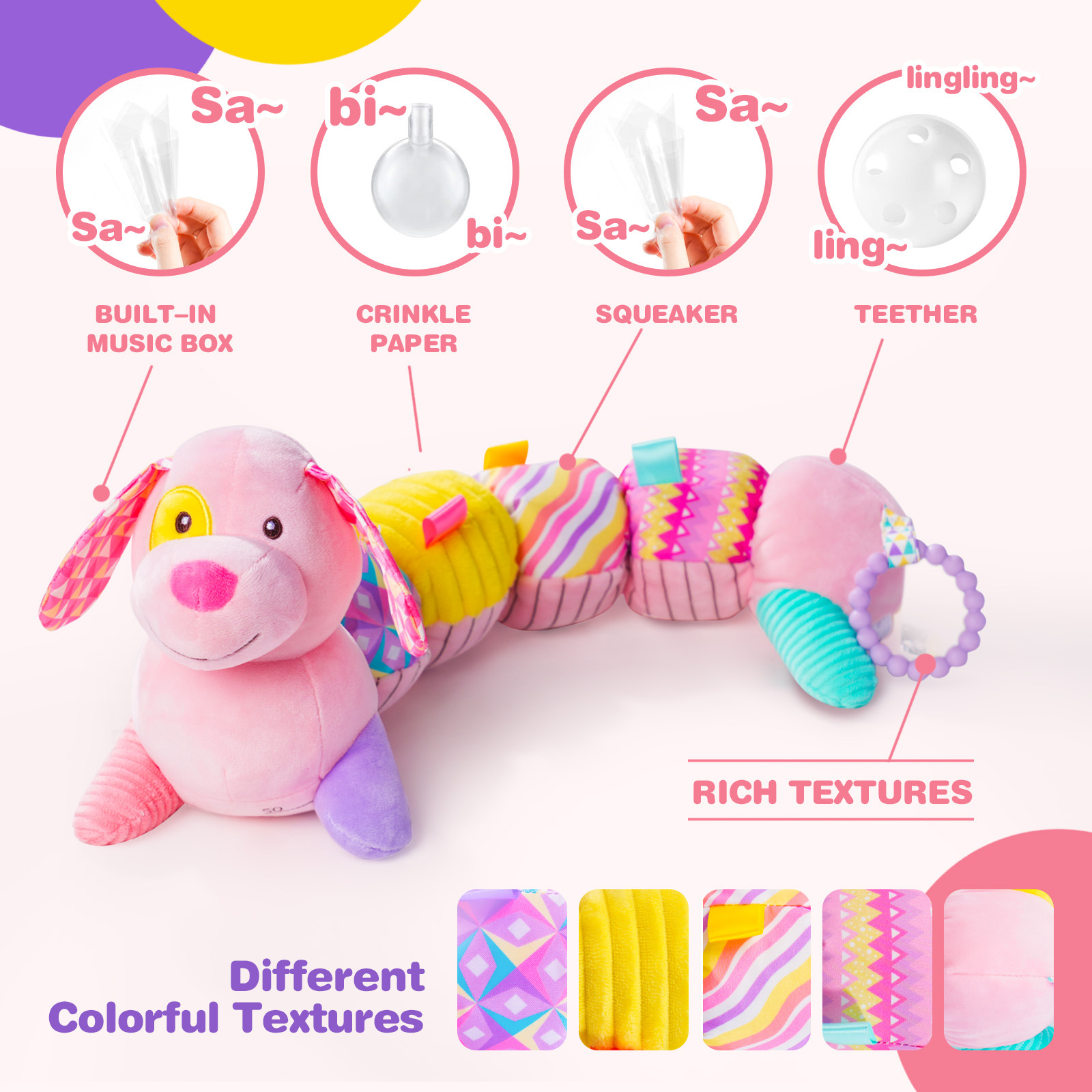 Creative Plush Electric Soft Pink Dog Baby Toy Doll Children Gift