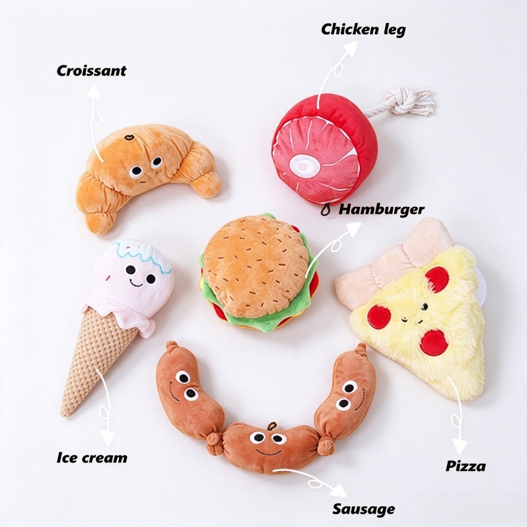 Dog Party Food Design Hamburger Soft Plush Squeaky Chewy Toys
