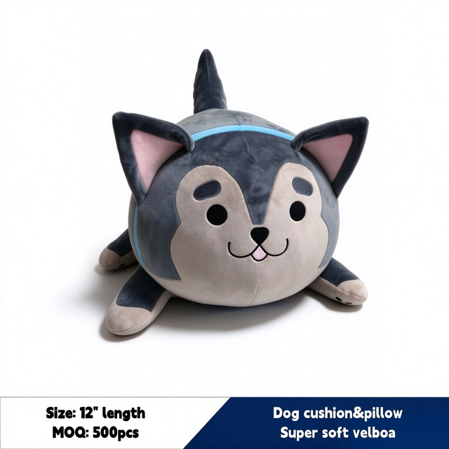 Grey Fat Cute Plush Round Husky Soft Cushion Throw Pillow Toy