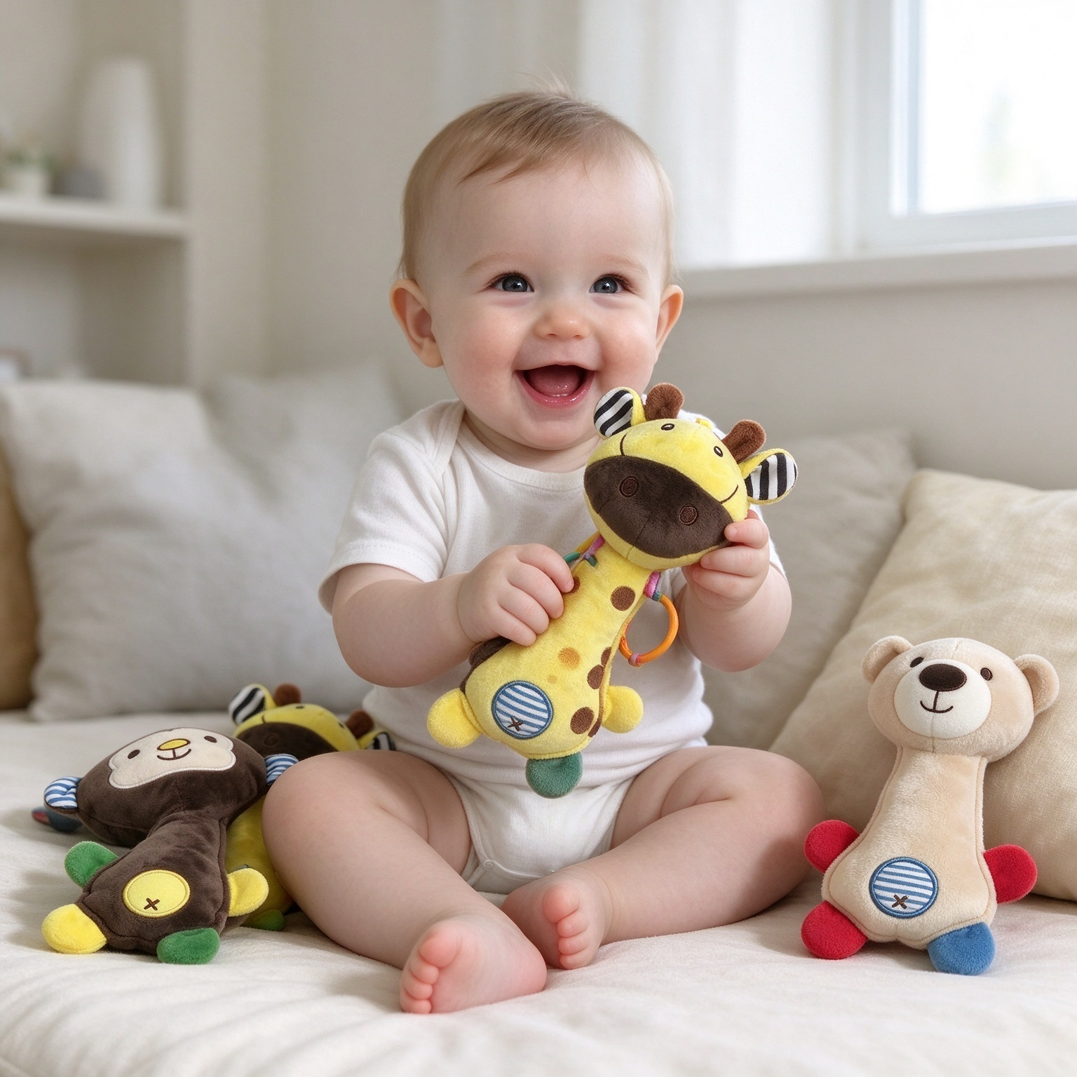 Custom Logo Plush Soft Cute Animal Baby Squeaky Child Toy