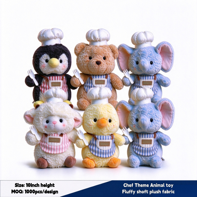 Cute Chef Animal Plush Dolls Soft Stuffed Toys for Kids Gifts