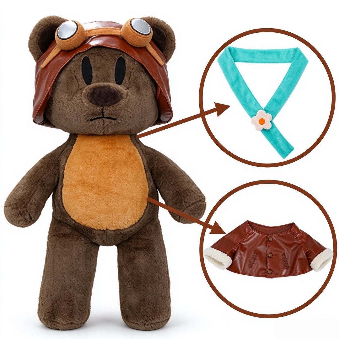 Vintage Pilot Brown Teddy Bear Custom Plush Toy Gift For Kids