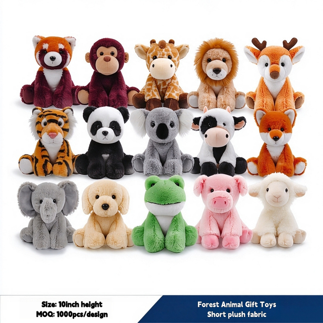 Adorable fluffy soft sitting animal plush collection wholesale mascot custom forest toys