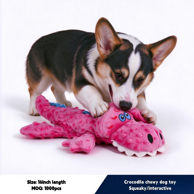 Durable Pink Crocodile Plush Dog Chew Toy For Puppy Interactive Play
