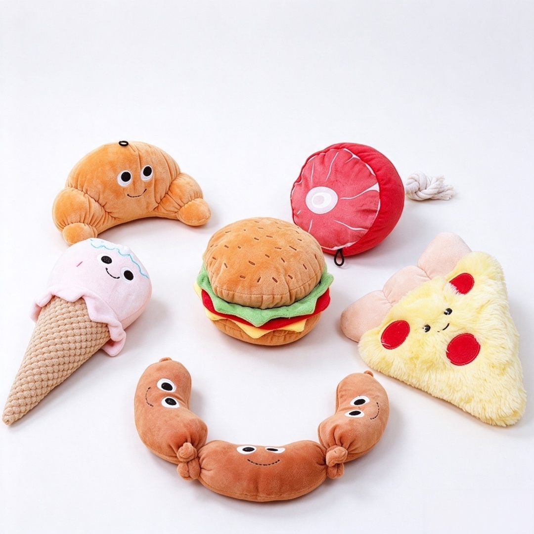 Dog Party Food Design Hamburger Soft Plush Squeaky Chewy Toys